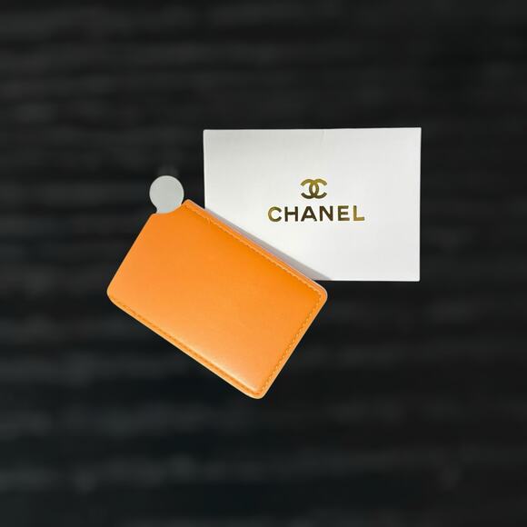 Orange Chanel Card Holder & Mirror - New In Box Bridsemaid Stocking Stuffer Gift - Picture 2 of 3